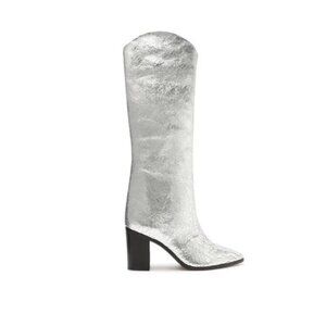 Schutz Maryana Block Crackled Leather Boot Silver Size 6